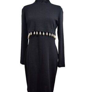 Vintage Outlander Long Sleeved Ivory Teardrop Beaded Black Dress Women's Small